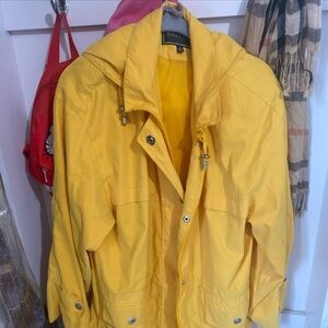 Gallery Women's Yellow  Washable Rain Trench Coat‎ Jacket Hooded Size Large